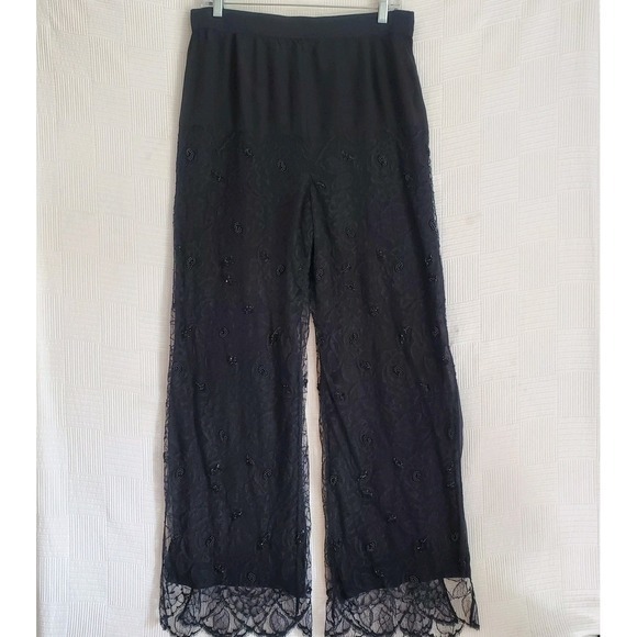 Mirella Cavorso ITALY Designer Black Beaded Sheer Lined Wide Leg Silk Womens‎ 30 - Picture 1 of 11